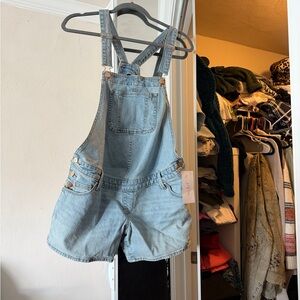 Maternity Light Wash Denim Short Overalls